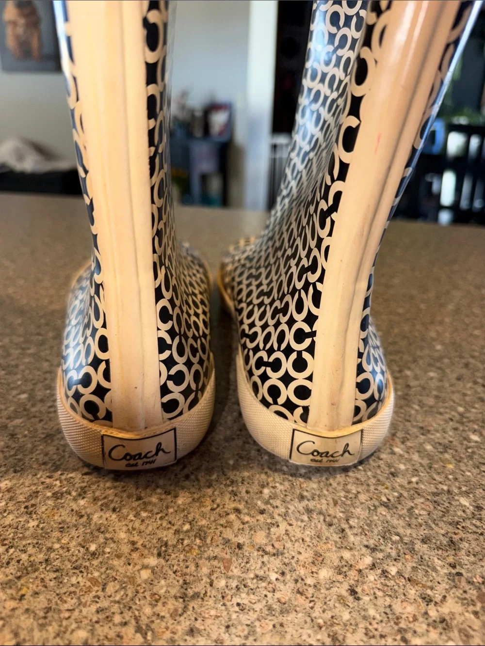 Coach Black & Cream Signature C Pattern Rain Boots Vintage y2k